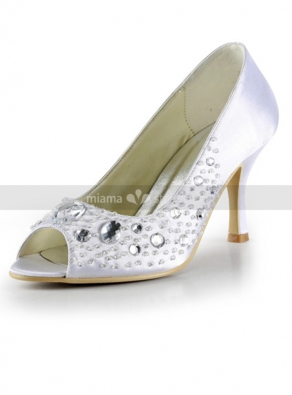 Peep toe Satin Hot drilling Rubber sole Wedding shoes 
