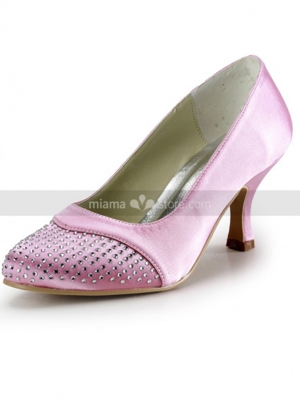 Round toe Satin Hot drilling Rubber sole Wedding shoes 