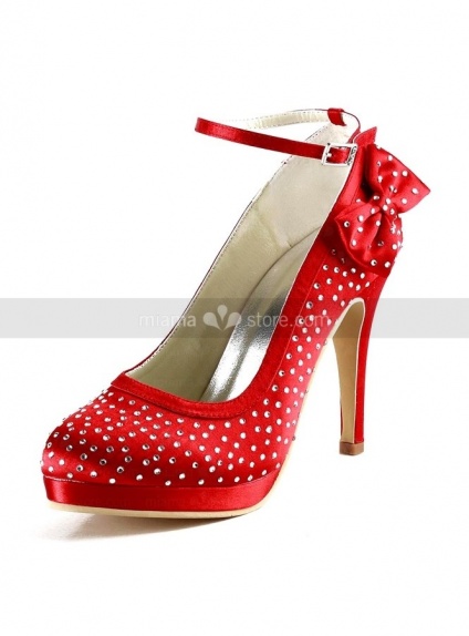 Round toe Satin Hot drilling Rubber sole Wedding shoes 