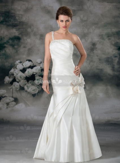 EILEEN - A-line Strapless Cheap Floor length Satin Wedding dress