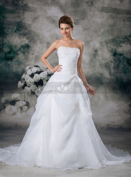 ELSIE - A-line Strapless Chapel train Organza Wedding dress