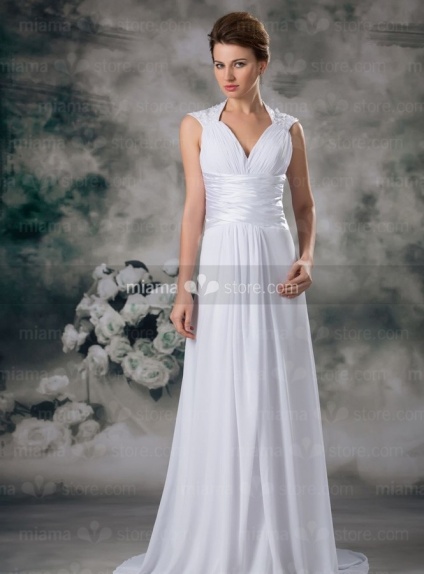 ERICA - A-line Empire waist Chapel train Chiffon V-neck Wedding dress