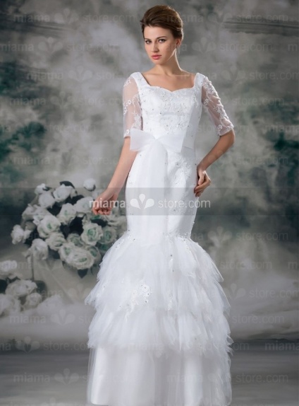ERIN - A-line Mermaid Floor length Lace Square neck Wedding dress
