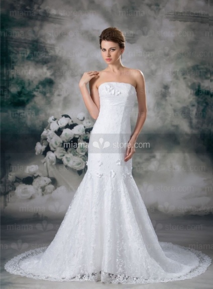 ESTHER - A-line Mermaid Strapless Chapel train Lace Wedding dress