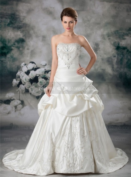 EUDORA - A-line Strapless Chapel train Satin Wedding dress
