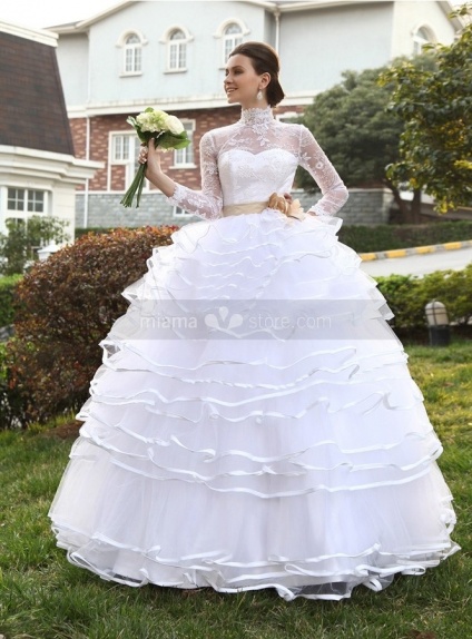 JESSICA - A-line Ball gown Empire waist Floor length Lace High round/Slash neck Wedding dress