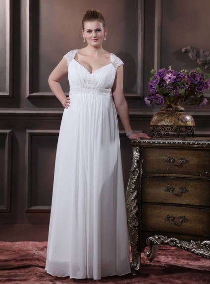 TAMARA - Empire waist Sheath V-neck Floor length Chiffon Wedding dress