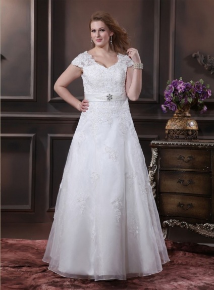 VANESSA - A-line V-neck Empire waist Floor length Organza Wedding dress