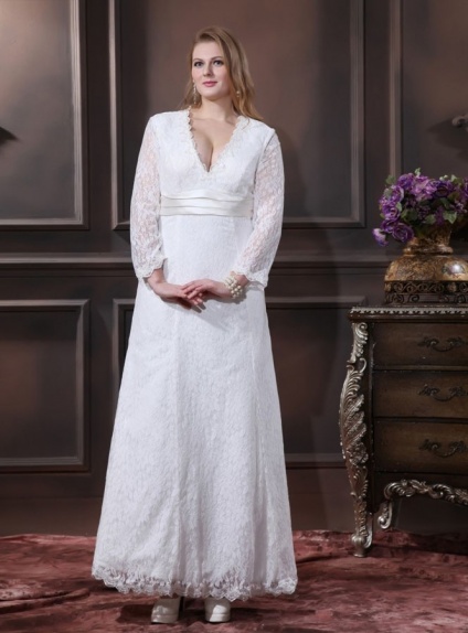 WINNIE - A-line V-neck Empire waist Floor length Lace Wedding dress