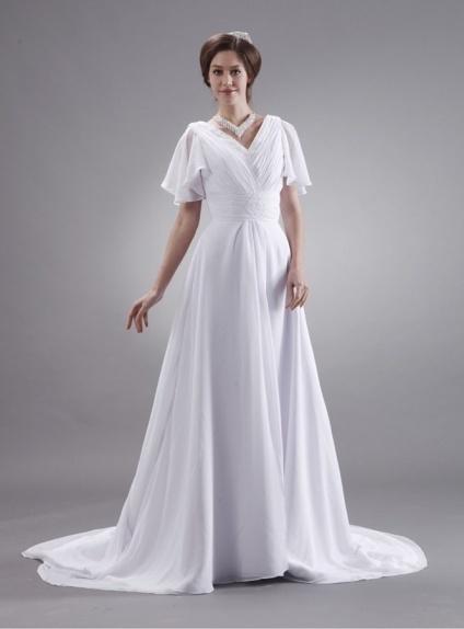 CARRIE - A-line V-neck Empire waist Chapel train Chiffon Wedding dress