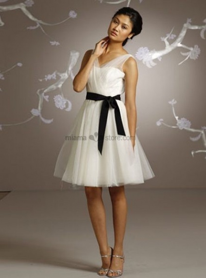 KAROLINA - Short V-neck Cheap A-line Knee length Chiffon Wedding dress