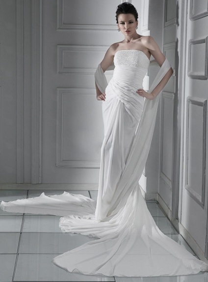 BBLYTHE - Sheath Strapless Watteau train Chiffon Wedding dress