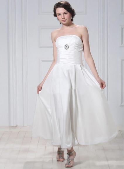 CLARA - A-line Strapless Ankle length Satin Wedding dress