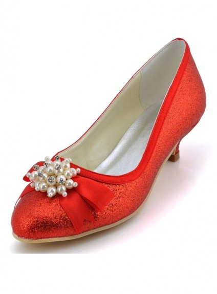 Round toe Satin Rubber sole Wedding shoes  