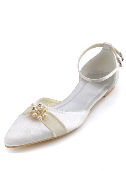 Pointed toe Satin Rubber sole Wedding shoes 