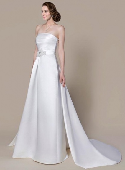 STACEY - A-line Empire waist Strapless Watteau train Satin Wedding dress