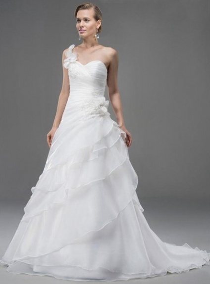 ALLISON - A-line Sweetheart Chapel train Organza One shoulder Wedding dress