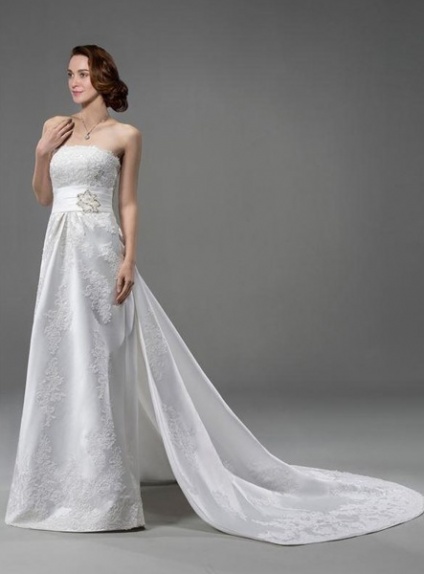 TESS - Empire waist Strapless Watteau train Satin Wedding dress