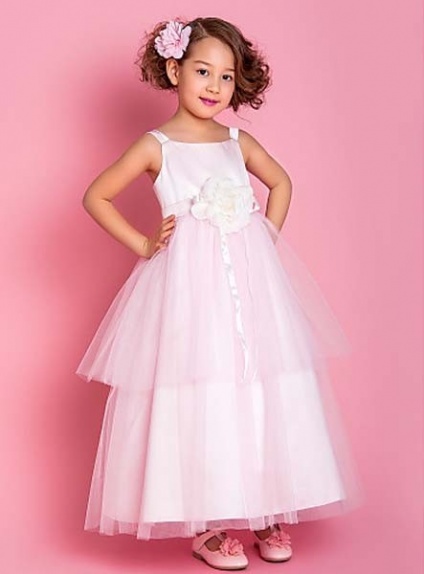 MADISON - Flower girl Cheap A-line Ankle length Satin Tulle Square neck Wedding party dresses