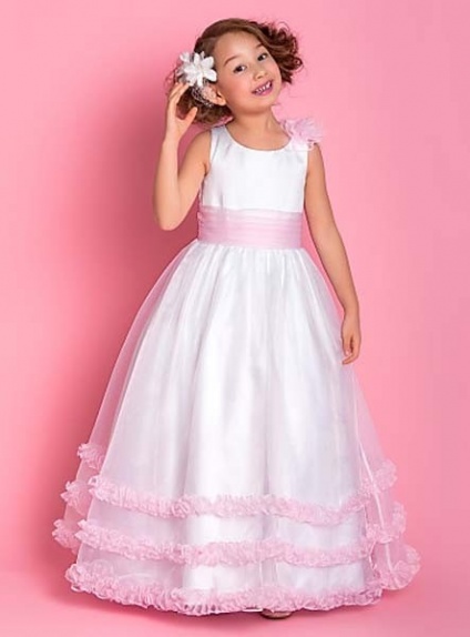 ISABELLA - Flower girl Cheap A-line Floor length Satin Organza Low round/Scooped neck Wedding party dresses