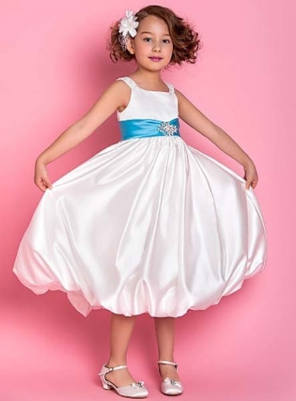 BRIANNA - Flower girl Cheap A-line Ankle length Satin Square neck Wedding party dresses