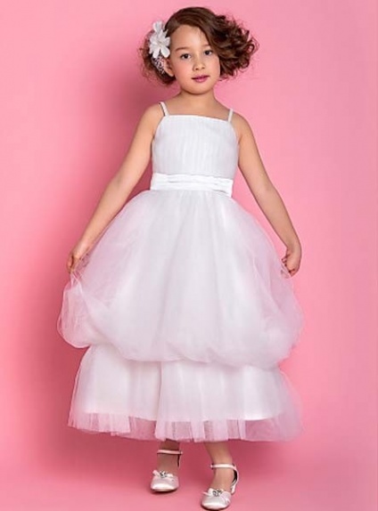 JOAN - Flower girl Cheap A-line Ankle length Tulle Square neck Wedding party dresses