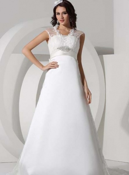 LEONIE - A-line Empire waist Chapel train Tulle Satin Strapless Wedding dress
