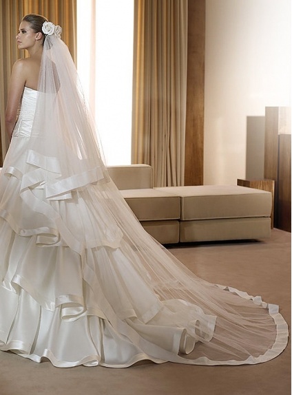 Two layer Cathedral Ribbon Wedding veil