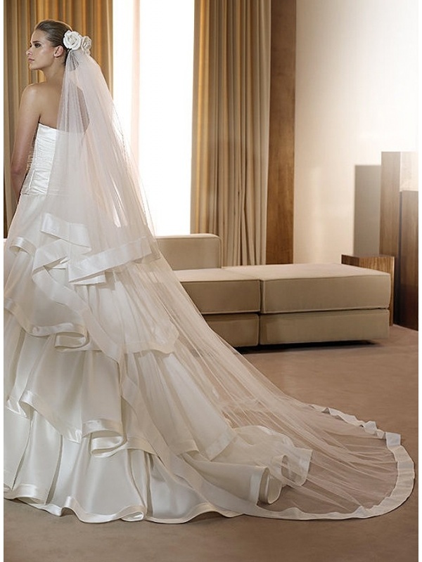colore : bianco, lunghezza dellarticolo: 300cm tggh velo 2 strati 3 metri donne velo da sposa lungo bordo raso bianco avorio tulle accessori da sposa