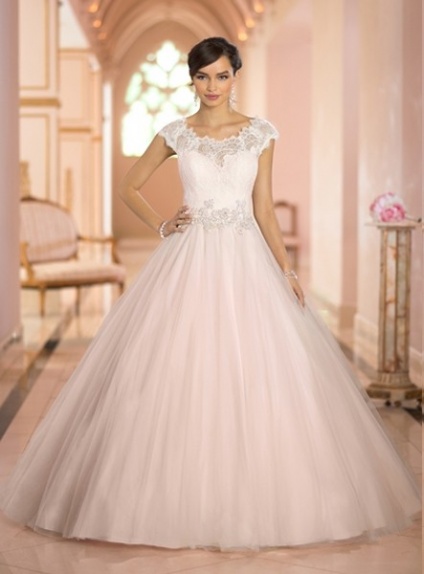 ABIGAIL - A-line Chapel train Tulle Lace Low round/Scooped neck Wedding dress