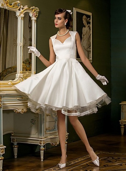 CONSTANCE - A-line Short Satin Tulle V-neck Wedding dress
