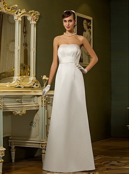 CRYSTAL - Empire waist Strapless Floor length Satin Strapless Wedding dress