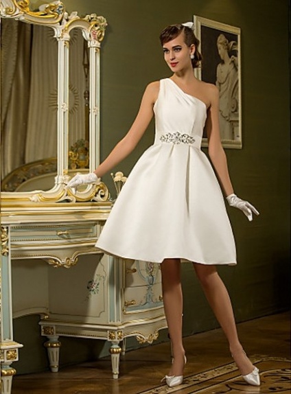 DARLENE - A-line Short Satin One shoulder Wedding dress