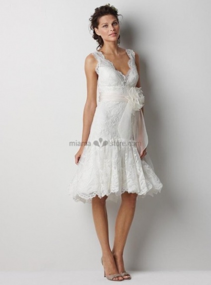 ELIZABETH - Short V-neck Sheath Cheap Lace Wedding dress