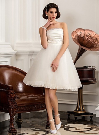 RIMMA - A-line Strapless Knee length Satin Tulle Wedding dress