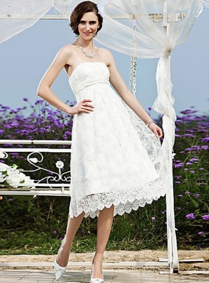 TATI - A-line Strapless Princess Tea length Lace Wedding dress