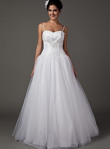 SOLEIL - A-line Spaghetti Straps Ball Gown Floor length Tulle Taffeta Wedding dress