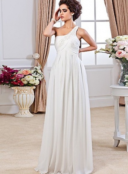 ROCHELLE - Sheath Floor length Chiffon One Shoulder Wedding dress