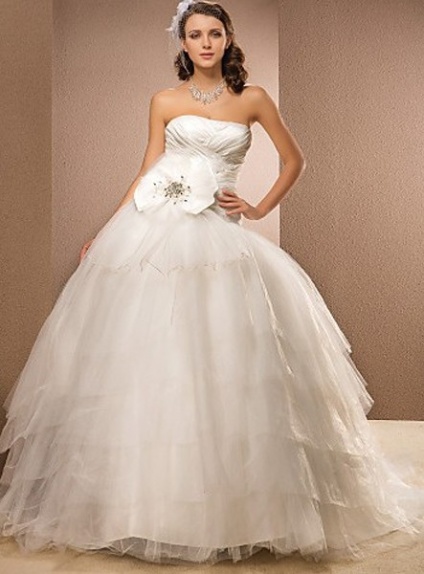 AVA - A-line Strapless Ball Gown Chapel train Tulle Taffeta Satin Wedding dress