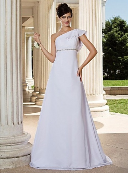 MAMIE - A-line Empire waist Chapel train Chiffon One Shoulder Wedding dress