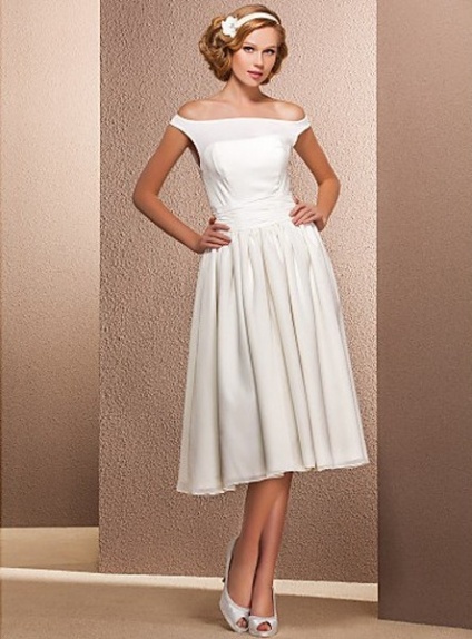 MAXINE - A-line Off the shoulder Tea length Chiffon Wedding dress