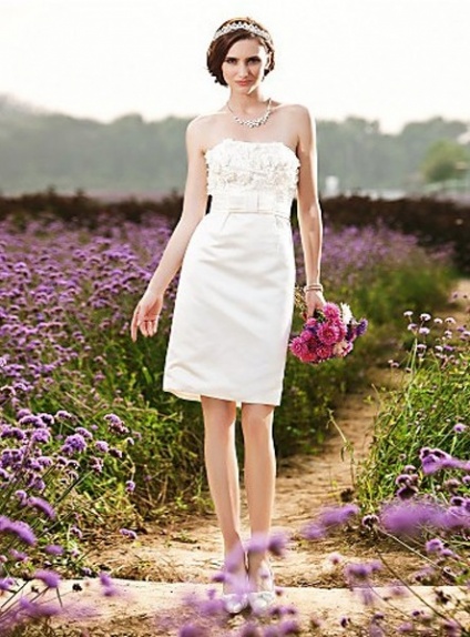 SALLY - Sheath Strapless Knee length Satin  Wedding dress