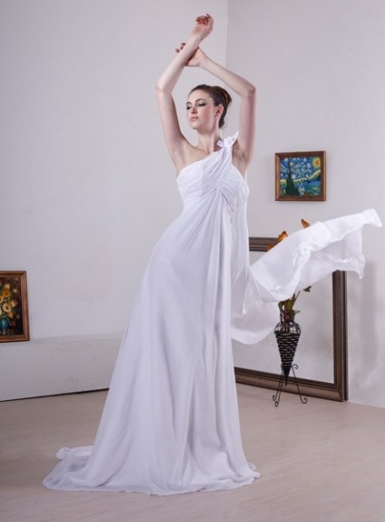 JILL - A-line Empire waist Watteau train Organza One shoulder Wedding dress