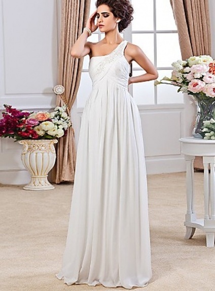 RACHEL - Sheath Strapless Floor length Chiffon One Shoulder Wedding dress