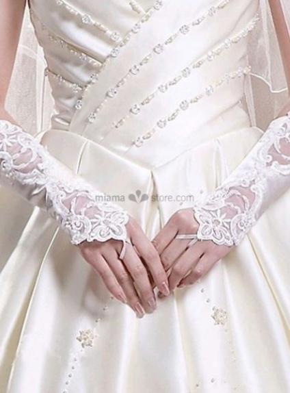 Satin Lace 28cm White Wedding gloves