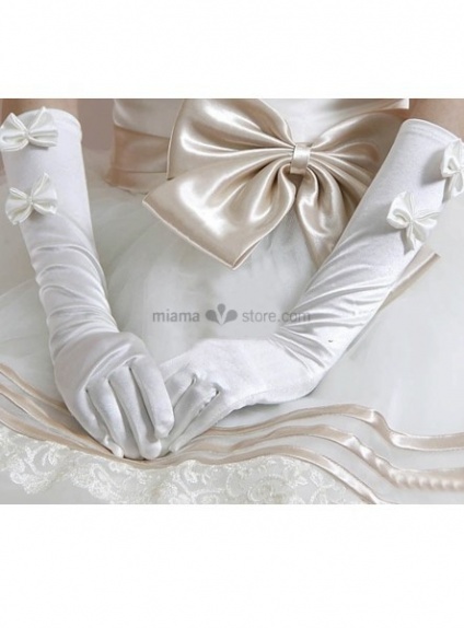Satin Lace flowers Elbow length White Wedding gloves