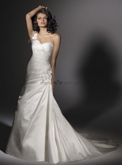 PANSY - A-line Sweetheart Cheap Chapel train Taffeta One shoulder Wedding dress