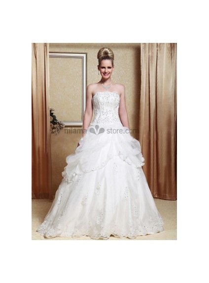 Mary - A-line Strapless Floor length Organza Wedding dress
