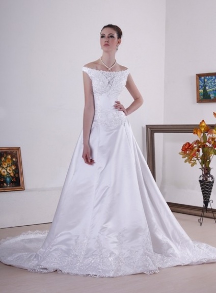 LUCY - A-line Off the shoulder Chapel train Satin Wedding dress
