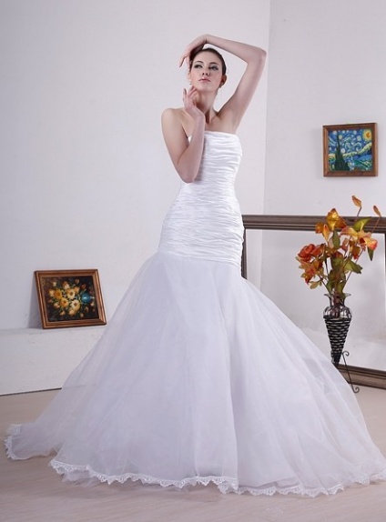 STACEY - Mermaid Strapless Chapel train Stretch satin Tulle Wedding dress